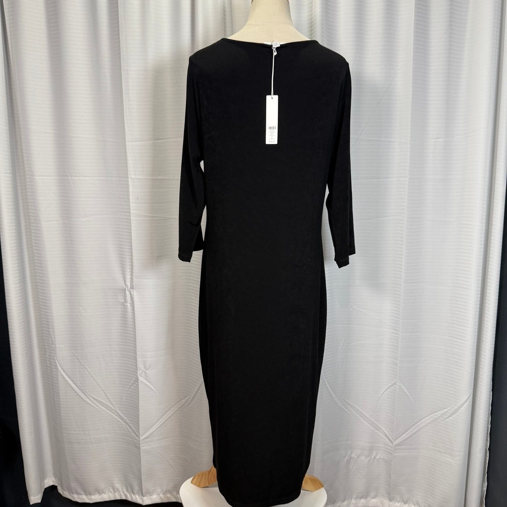 Chicos Travelers Classic Dress Black 3/4 Sleeve Midi 2 Size Large NEW - Picture 2 of 9